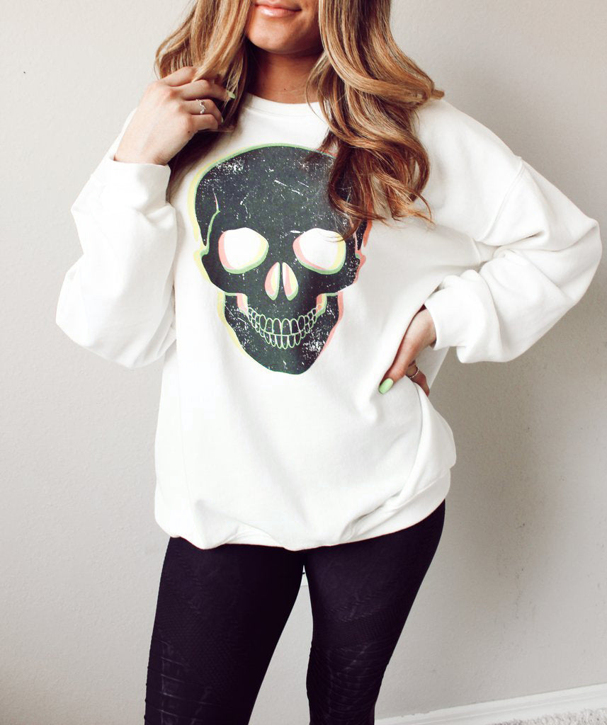 Chic Eyelash Lip Print Long Sleeve Loose Sweatshirt