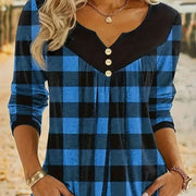 Plaid Printed Long‑Sleeve Top – Casual & Trendy