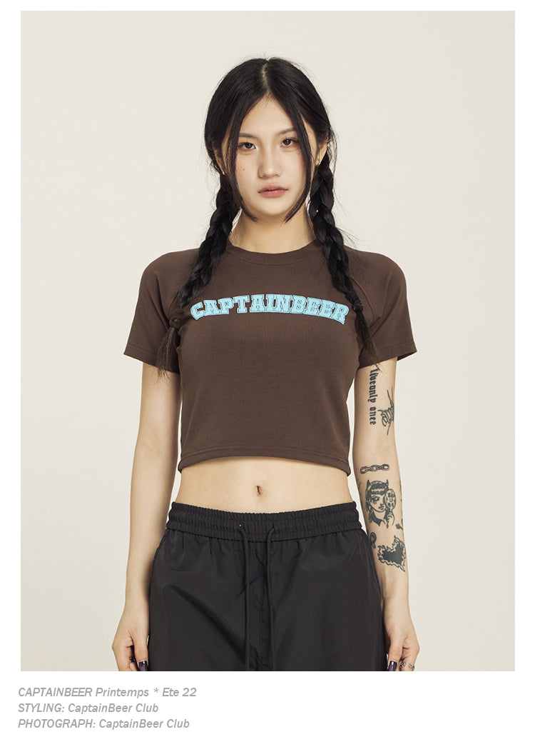 Retro American Crop Top Vintage Short Sleeve Summer Tee