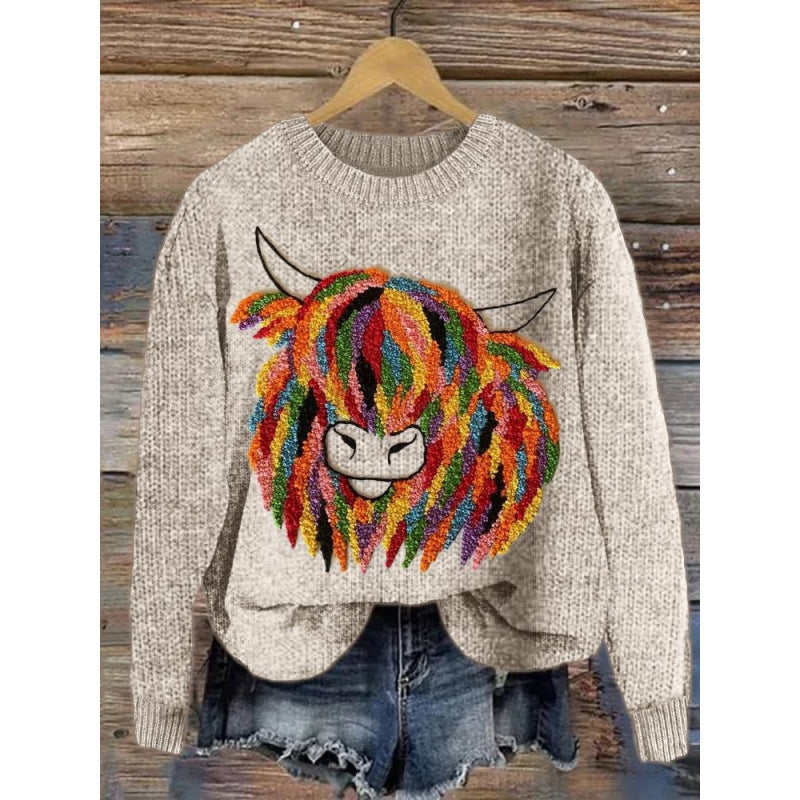 Women's Abstract Print Drop-Shoulder Casual Pullover Sweater