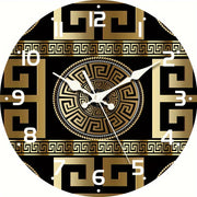 1pc Silent Non-Ticking Wooden Wall Clock - Fashionable Greek Key Design, Accurate Quartz Movement, AA Battery Operated, Perfect for Festive Home Decor, Gift Giving, and Adding a Touch of Elegance to Any Room