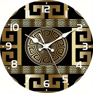 1pc Silent Non-Ticking Wooden Wall Clock - Fashionable Greek Key Design, Accurate Quartz Movement, AA Battery Operated, Perfect for Festive Home Decor, Gift Giving, and Adding a Touch of Elegance to Any Room