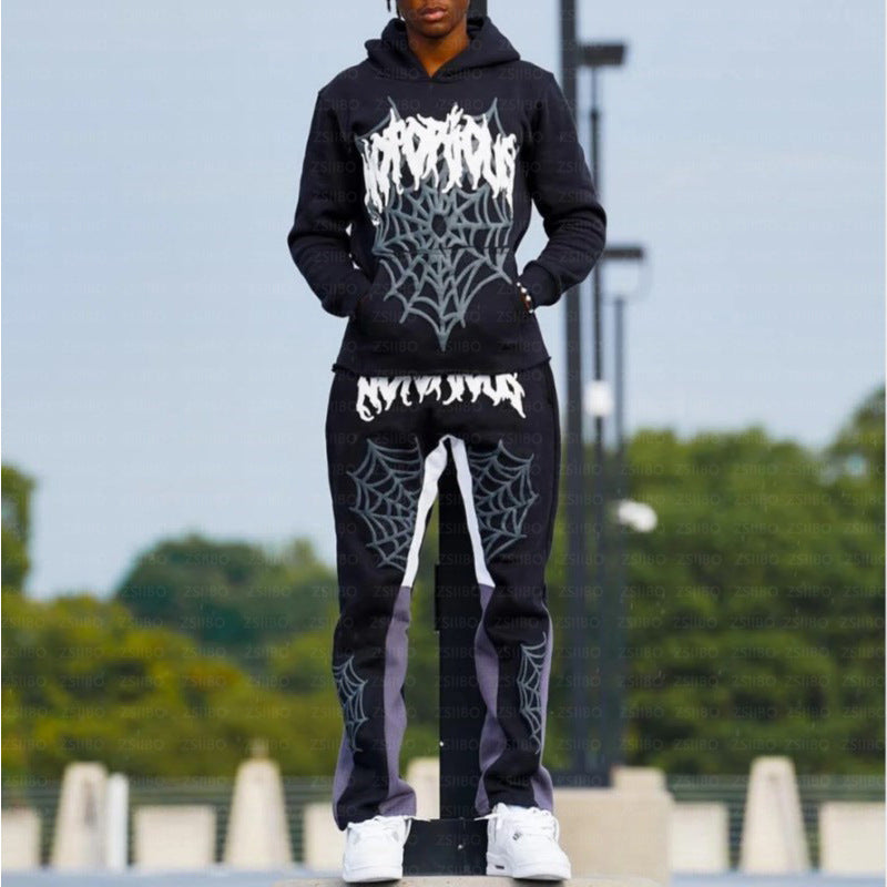 Edgy Spider Web Printed Hoodie & Trousers Set