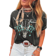 Retro Western Print Loose T-Shirt – Casual Japan‑Korea Style