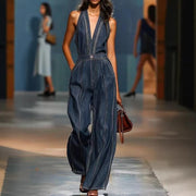 Retro Sleeveless Wide-Leg Denim Jumpsuit
