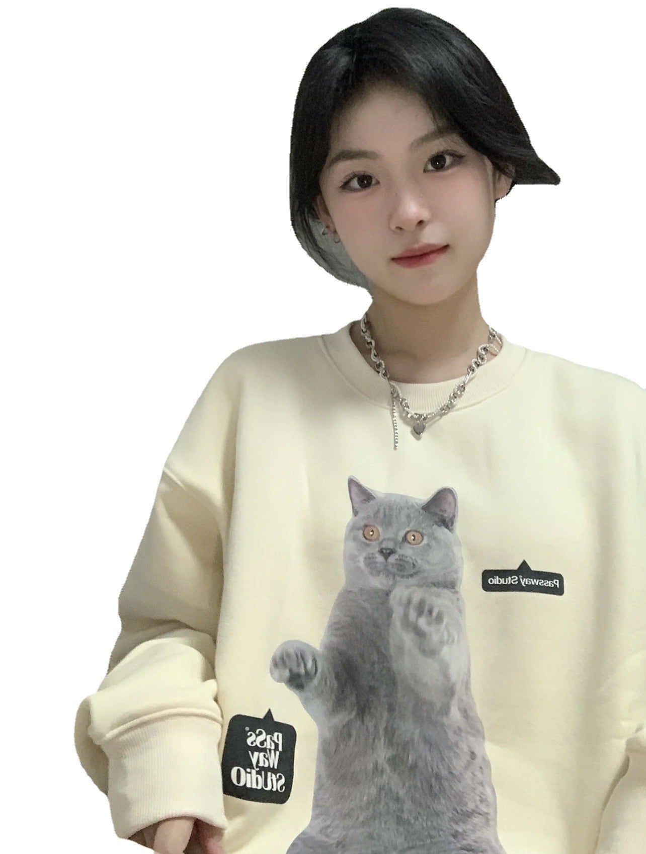 Women's Casual Print Round Neck Loose Knit Sweater