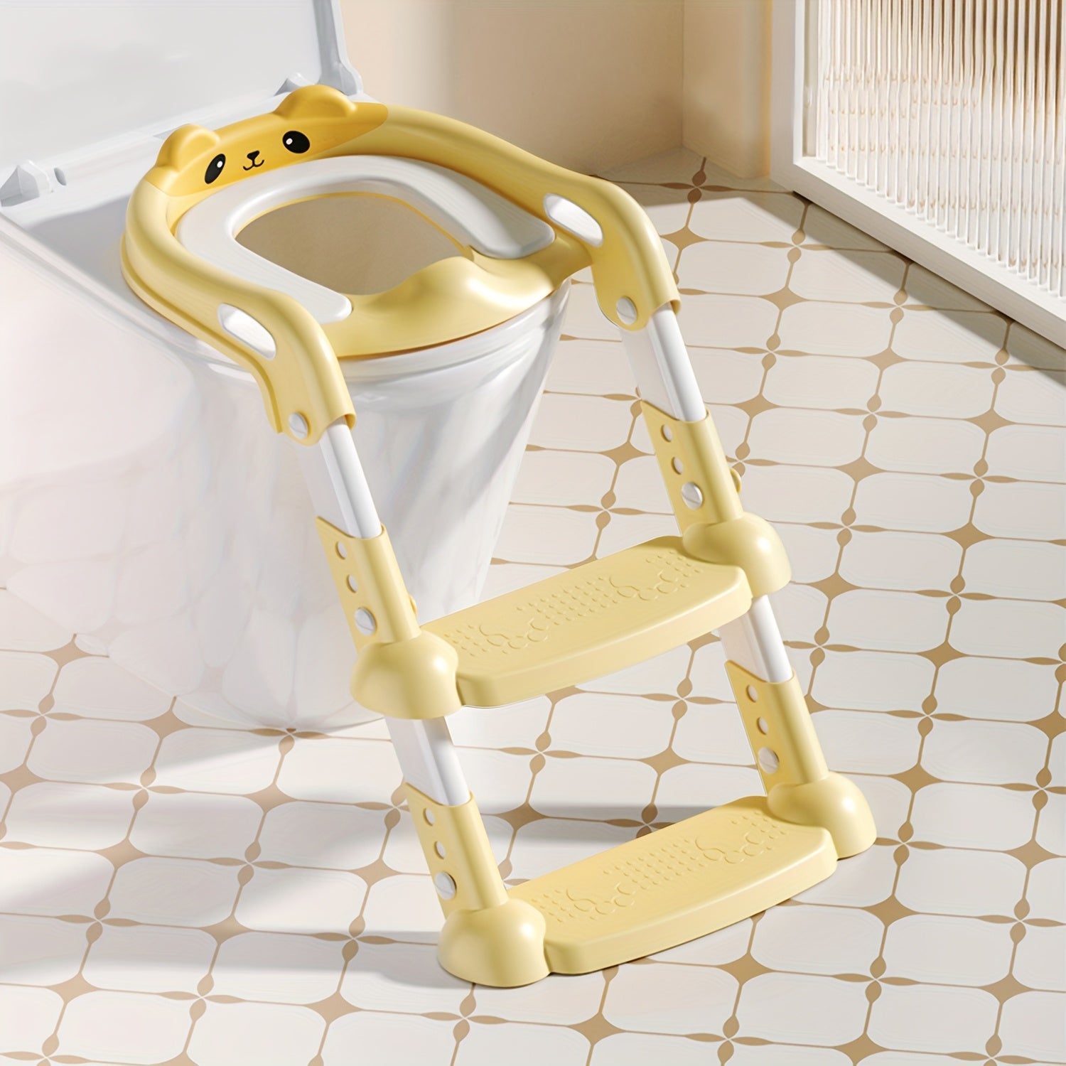 Adjustable Baby Potty Training Seat with Safety Ladder, Grey