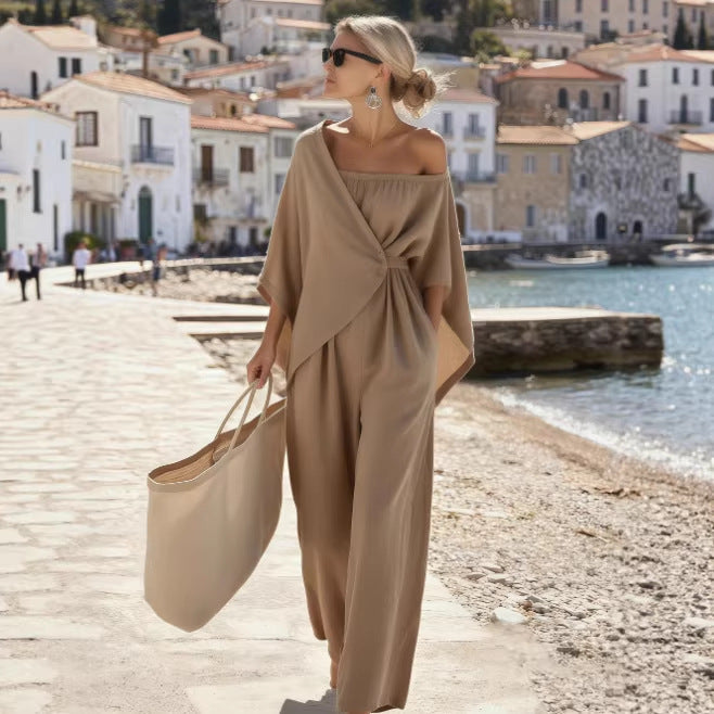 Fashionable Casual Women's Asymmetrical Shoulder Jumpsuit