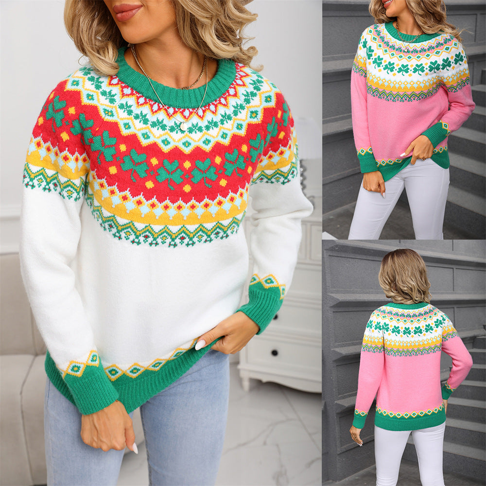 Vintage Green Pullover Women's Autumn and Winter Christmas