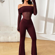 Women's Off-the-Shoulder Mesh Jumpsuit