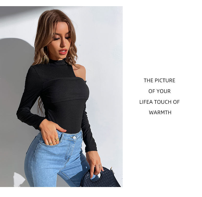 Chic Off-Shoulder Long-Sleeve Solid Jumpsuit