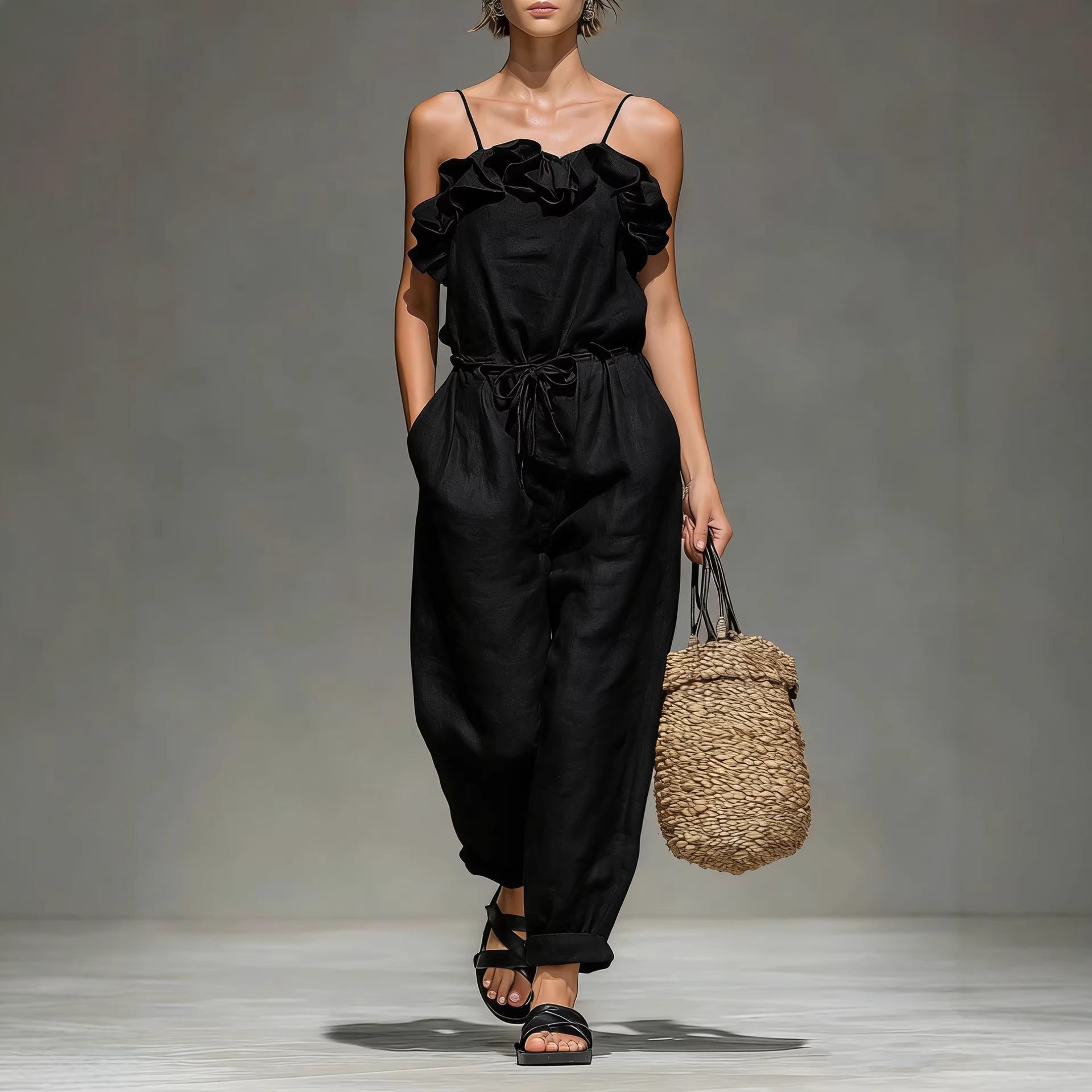 Chic Off-Shoulder Ruffled Wide-Leg Jumpsuit