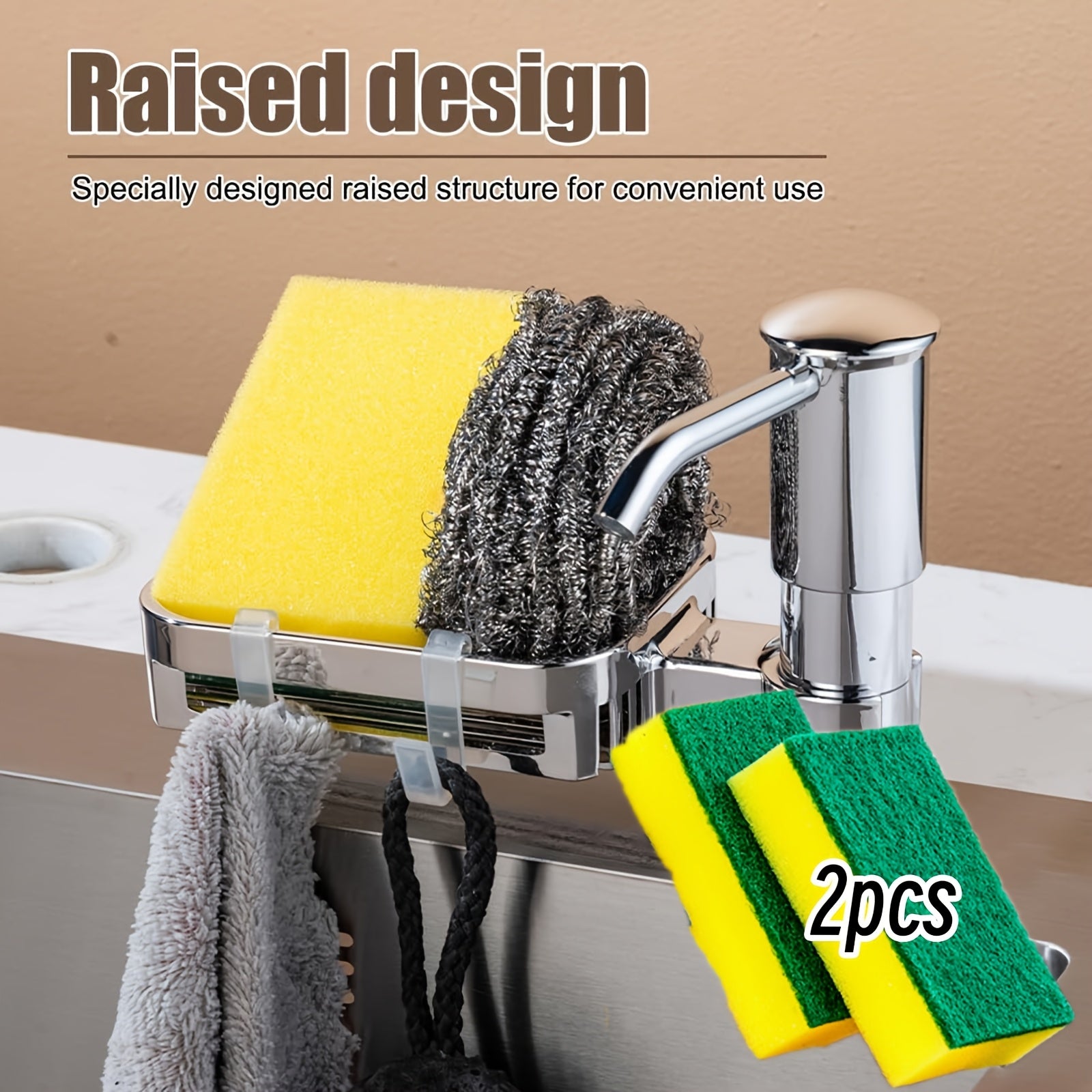 ABS Kitchen Sink Soap Dispenser Holder with 2 Sponges