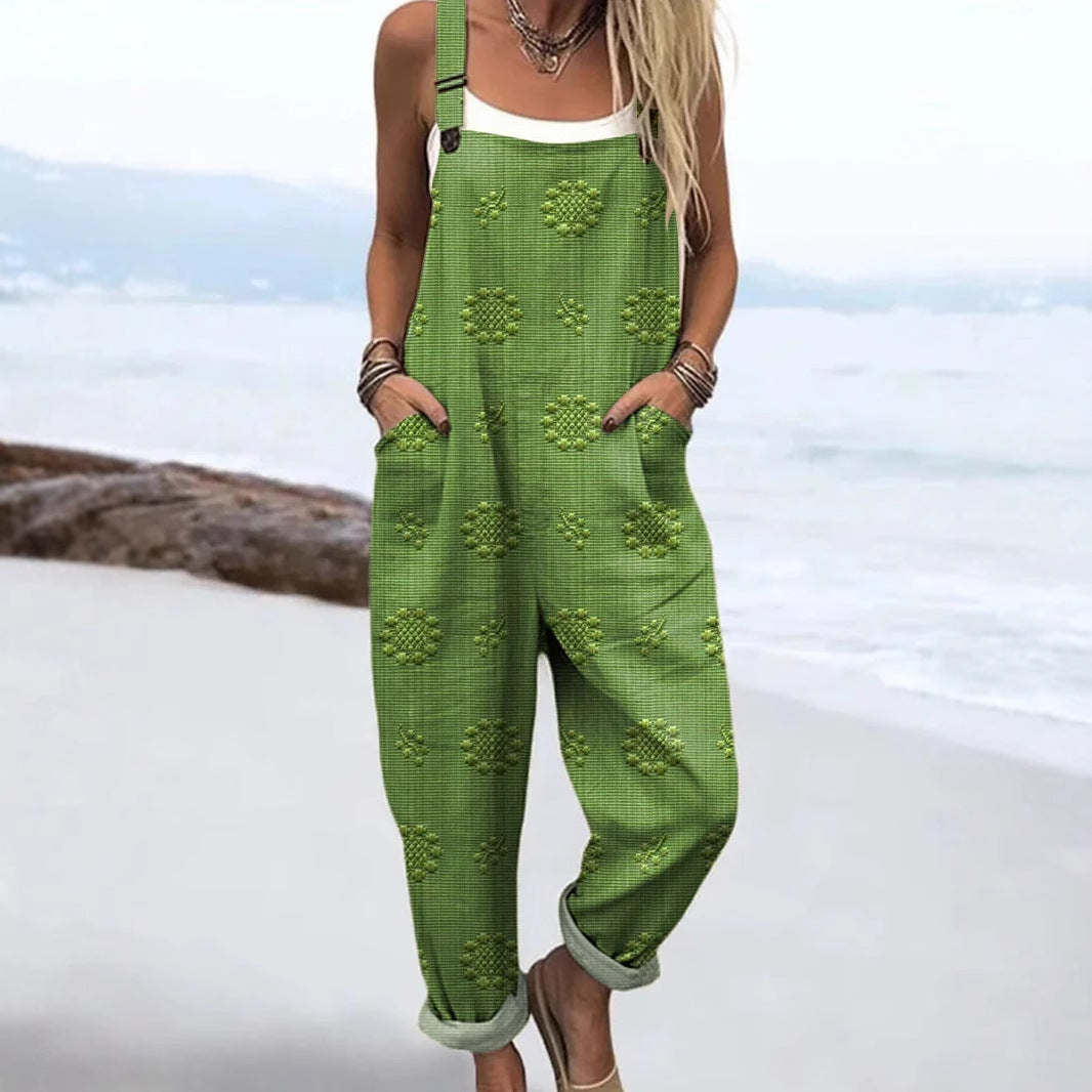 Women's Vintage Print Sleeveless Loose Casual Jumpsuit