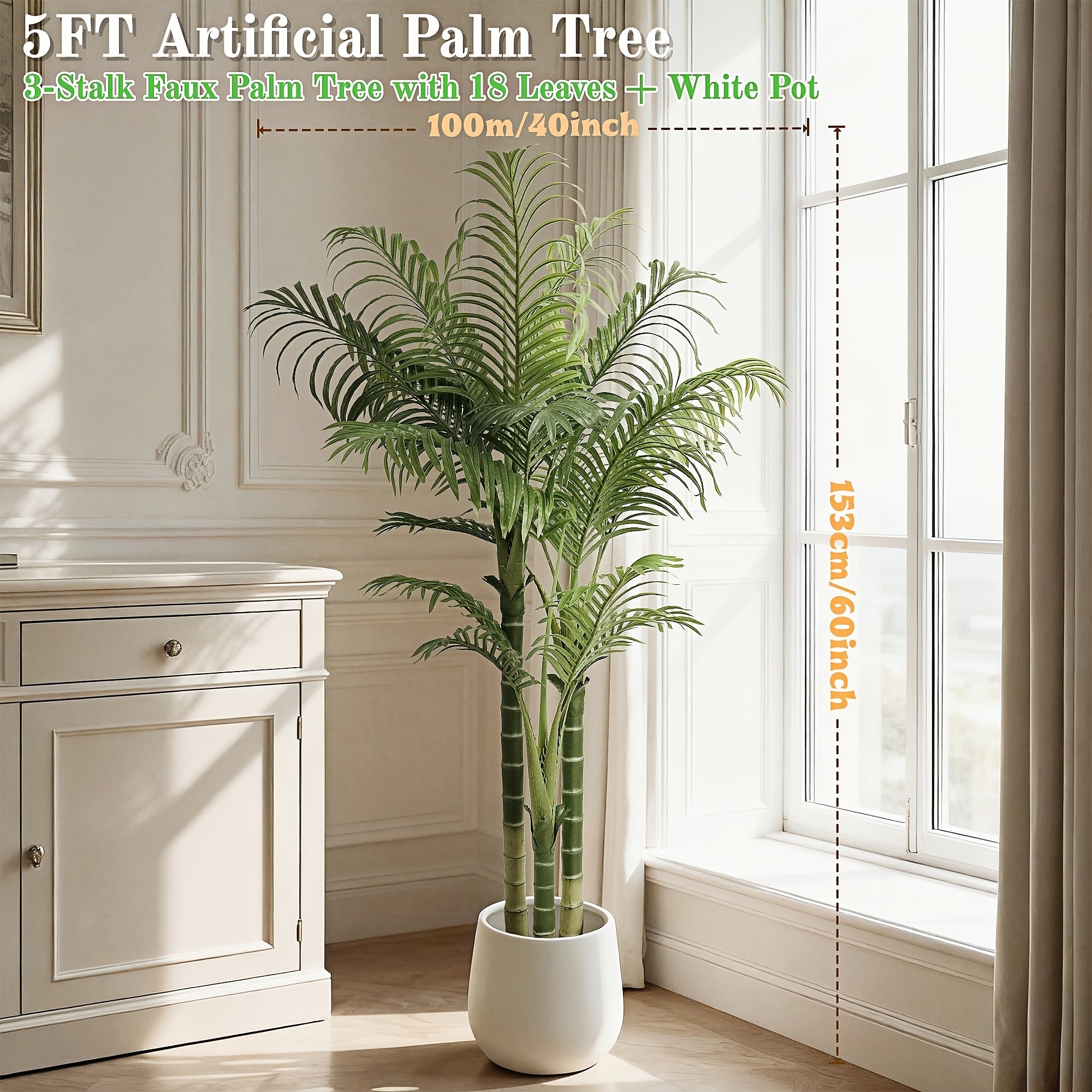 4 to 6 foot tall artificial tropical palm tree with realistic UV-resistant leaves
