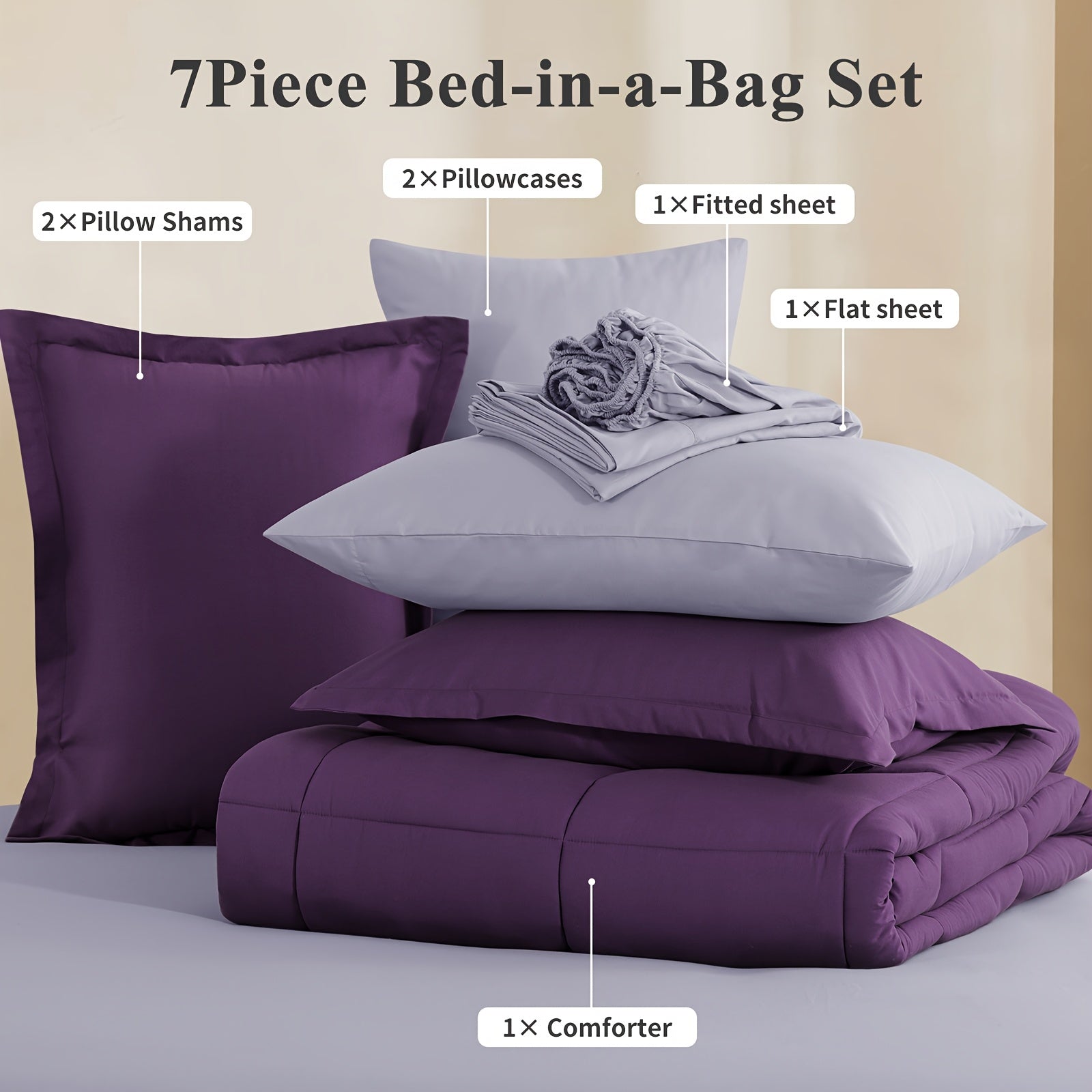 7pcs Ultra-Soft Bed In A Bag, Down Alternative Bedding Sets With All Season Quilted Comforter, Flat Sheet, Fitted Sheet, Pillowcases -Gifts For The Family And Friends