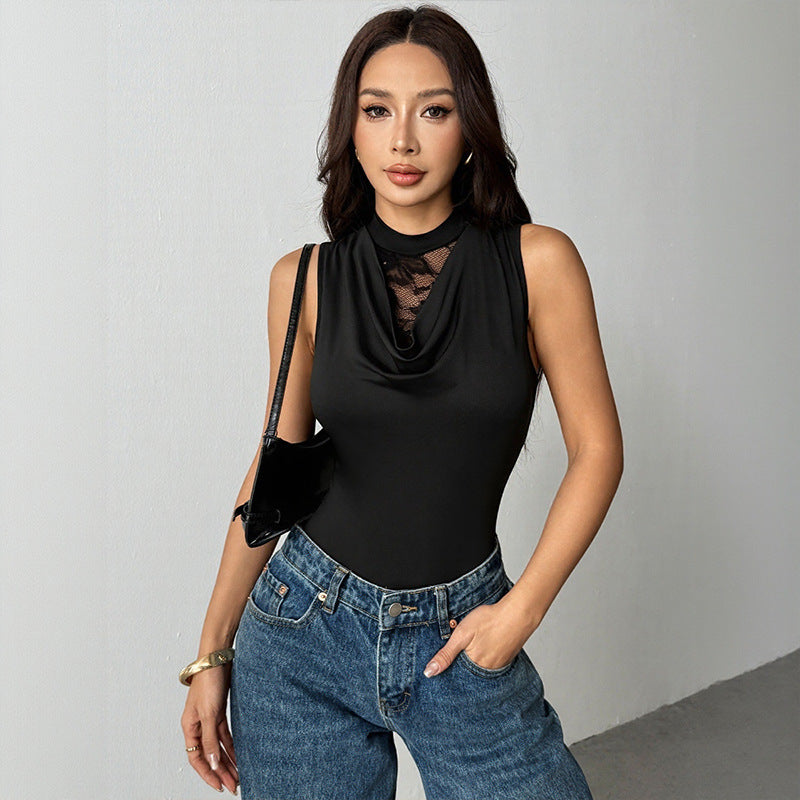 Women's Sleeveless Lace-Panel Scoop-Neck Jumpsuit