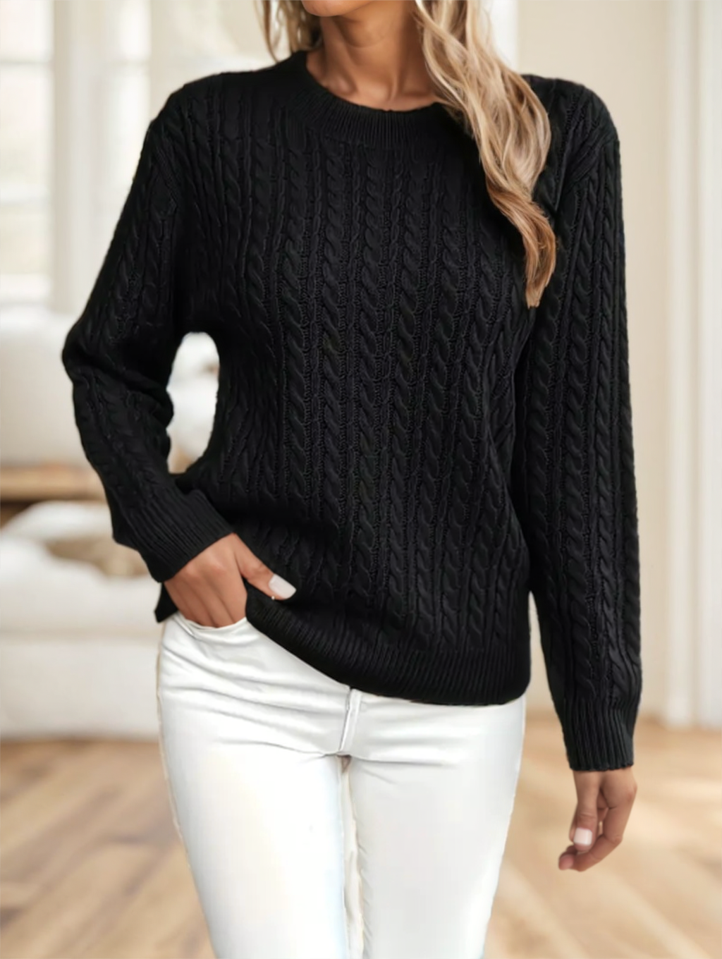 Solid Color Crew Neck Pullover Sweater