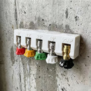 Wall‑Mounted 5‑Hole 1/4‑in Quick‑Connect Pressure Washer Gun Organizer with 0°, 15°, 25°, 40° Angle Markers