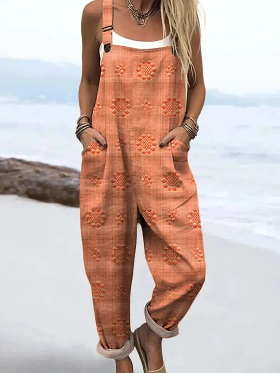 Women's Vintage Print Sleeveless Loose Casual Jumpsuit