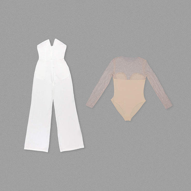 Chic Sheer Foam Mesh Long Sleeve Casual Jumpsuit