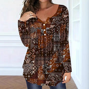 Loose-fit Buttoned V-neck Top Women's T-shirt