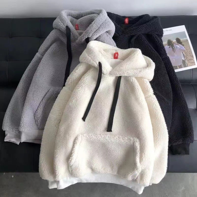 Women's Fleece-Lined Thick Lamb Wool Hooded Sweatshirt