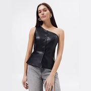 Off-the-Shoulder Vest for Women - Asymmetrical Single-breasted Design