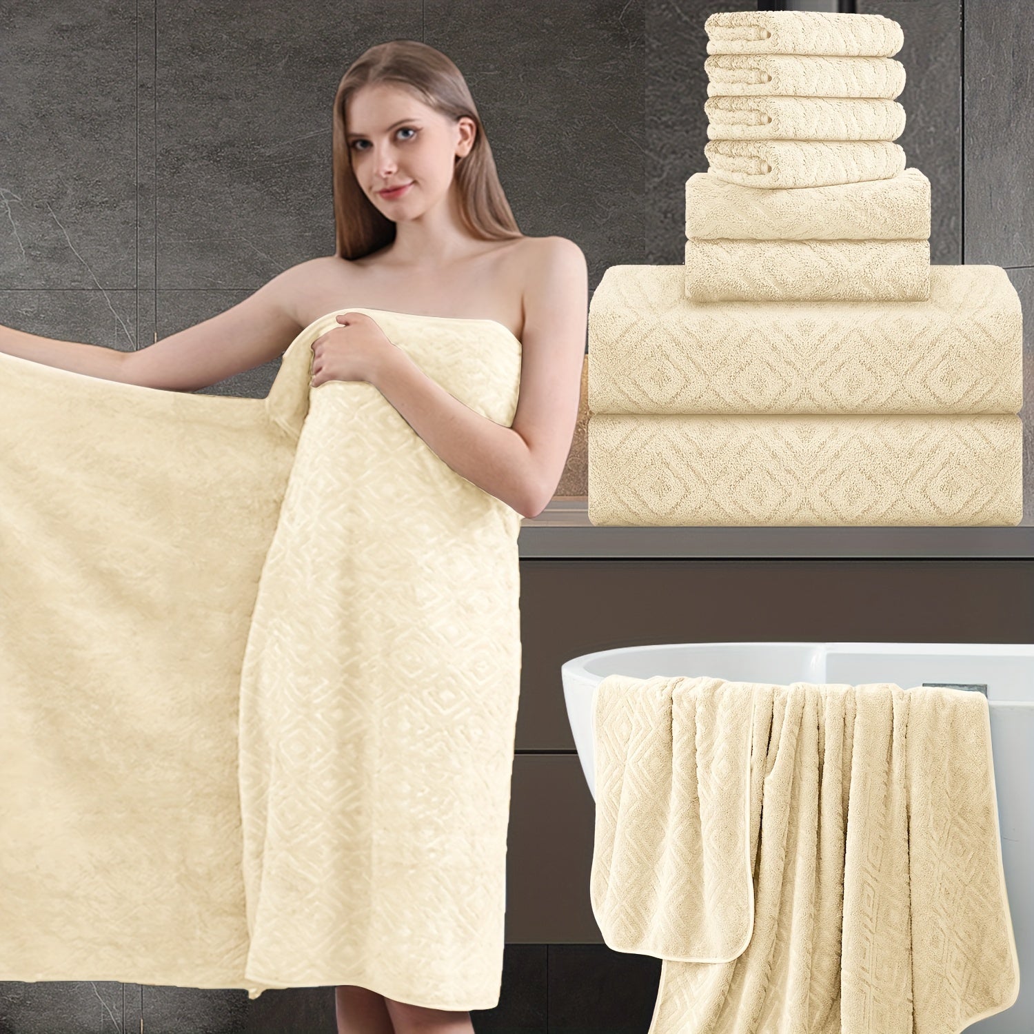 8pcs Extra Large Bath Towel, Ultra-Soft Thick Bath Towel Highly Absorbent Quick Dry Towel 700GSM Includes 2 Oversized Bath Towels & 2 Hand Towels & 4 Towels for Bathroom Hotels Gym, Wash Cloths
