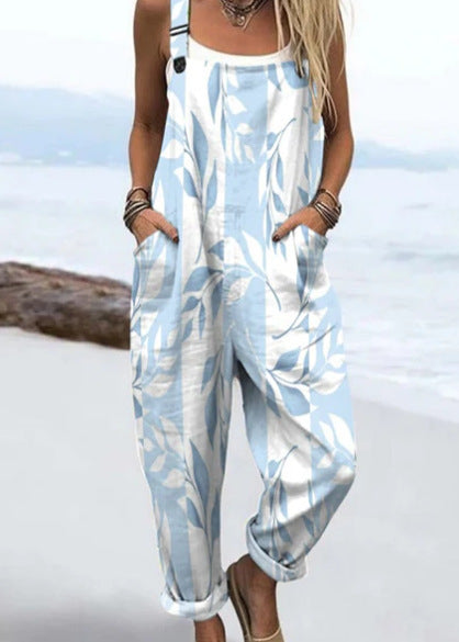 Women's Printed Pocket Wide Leg Jumpsuit