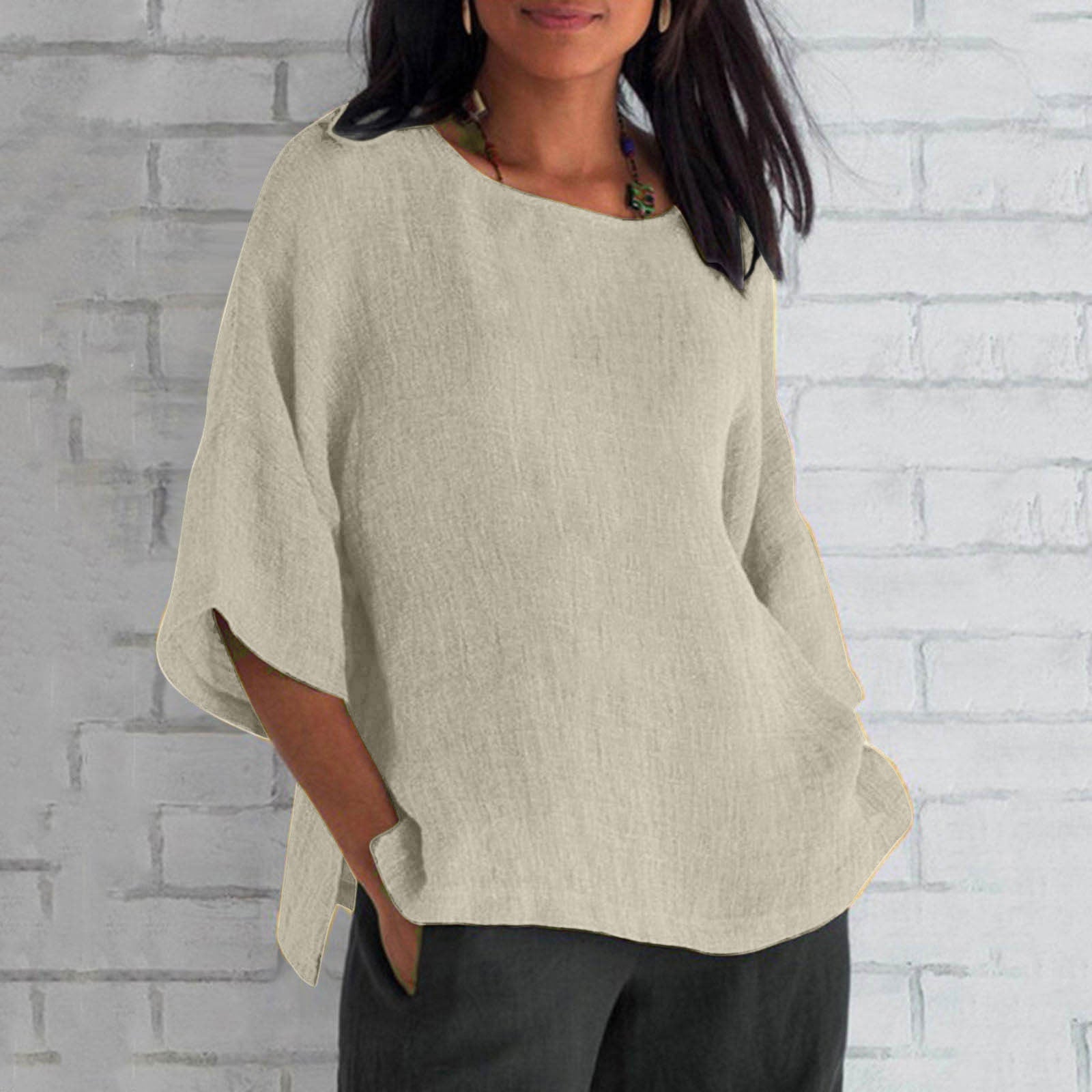 Women's Cotton Linen 3/4 Sleeve Casual Top