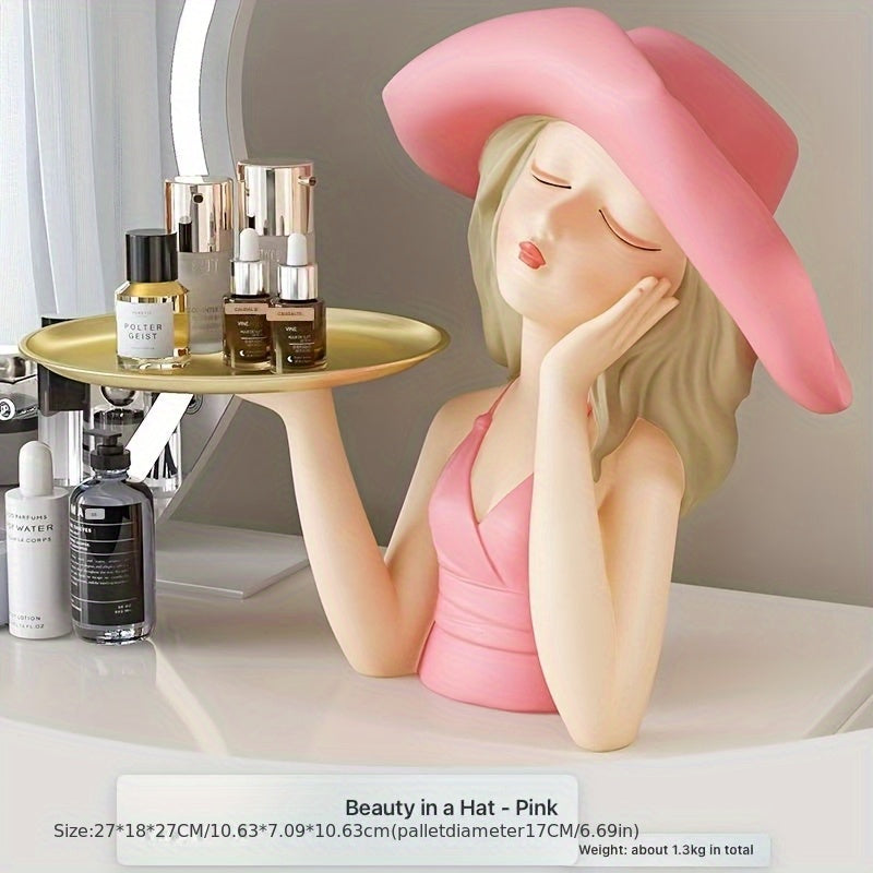 Chic Hat Girl Resin Tray - Modern Minimalist Home Decor for Living Room, Entryway, TV Stand | Perfect Wedding Gift