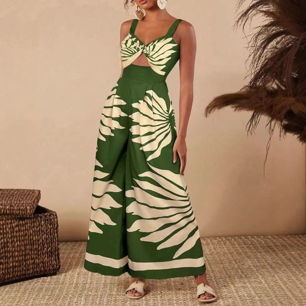 Women's Printed Casual Strap Jumpsuit