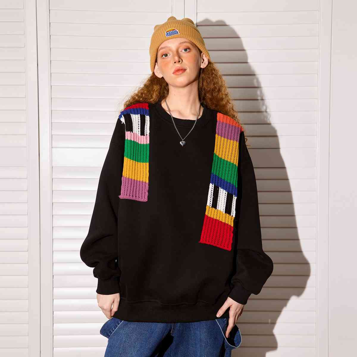 Rainbow Wool Patchwork Oversized Sweater