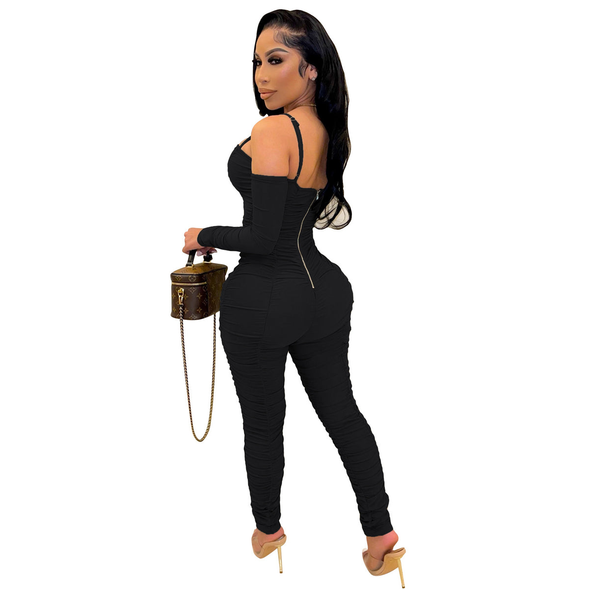 Tight Long Sleeve Spaghetti-strap Women's Jumpsuit