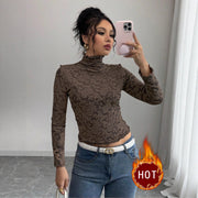 Fleece‑Lined Warm Half‑High‑Neck Top with Mesh Panels