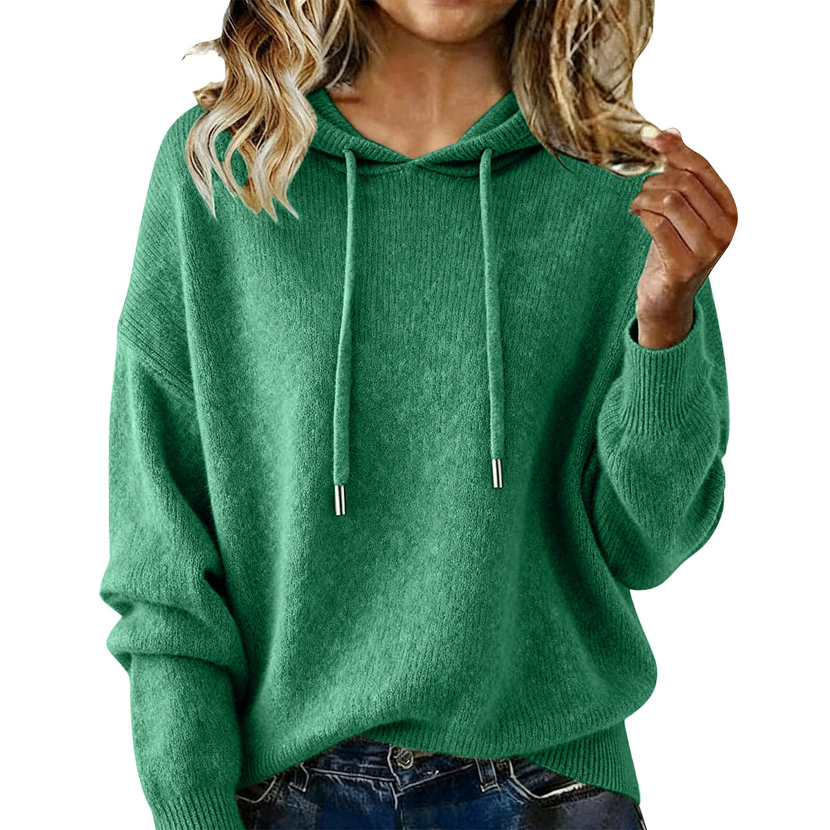 Womens Fashion Solid-color Loose Soft Hoodie with Drawstring