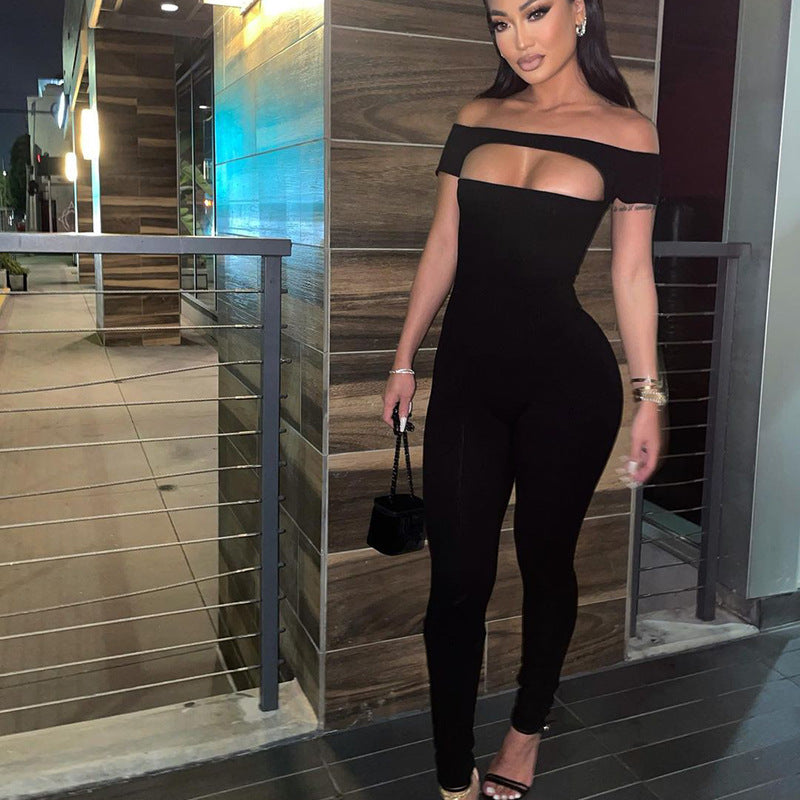 Off-shoulder Short Sleeve Exercise Casual Pants Jumpsuit