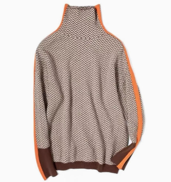 Cozy Plaid Jacquard Turtleneck Knit Sweater for Women