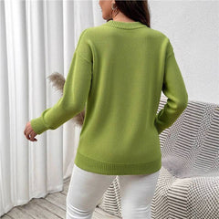 Autumnwinter New Vintage Loose Crew-neck Casual Knitted Cardigan Top for Women