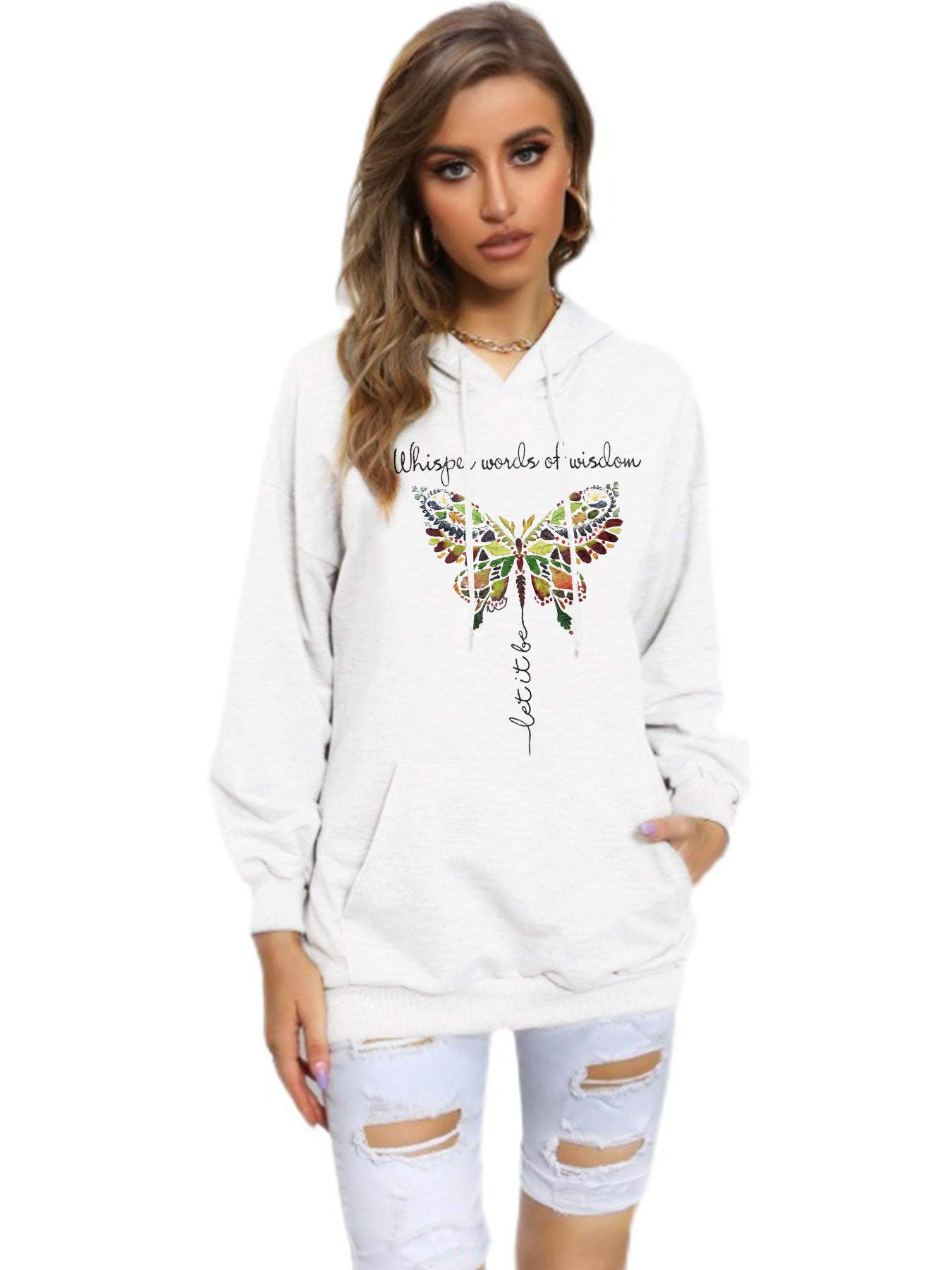 Cozy Butterfly Print Brushed Oversized Hoodie