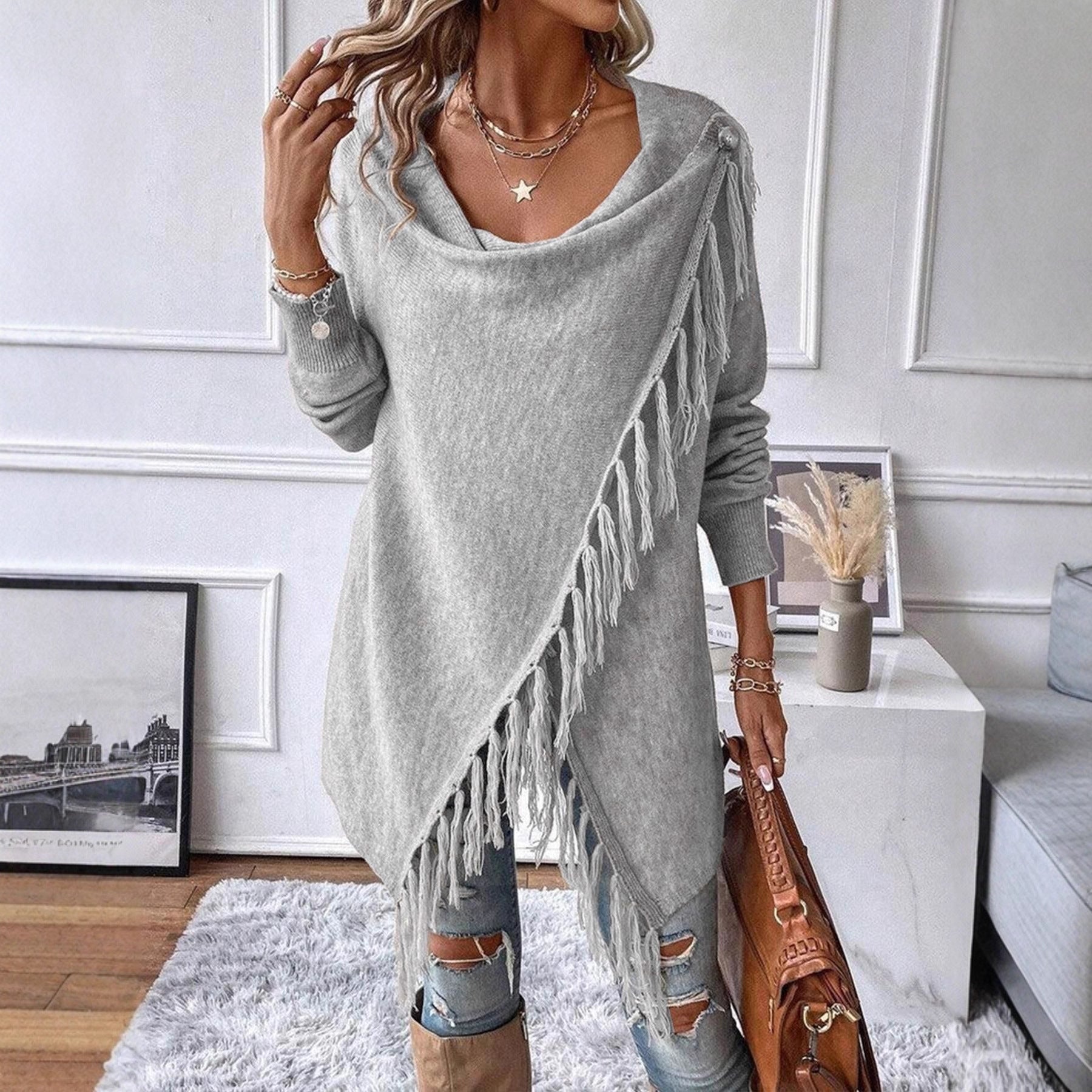 Women's Plus Size New Solid Color Knitted Cardigan