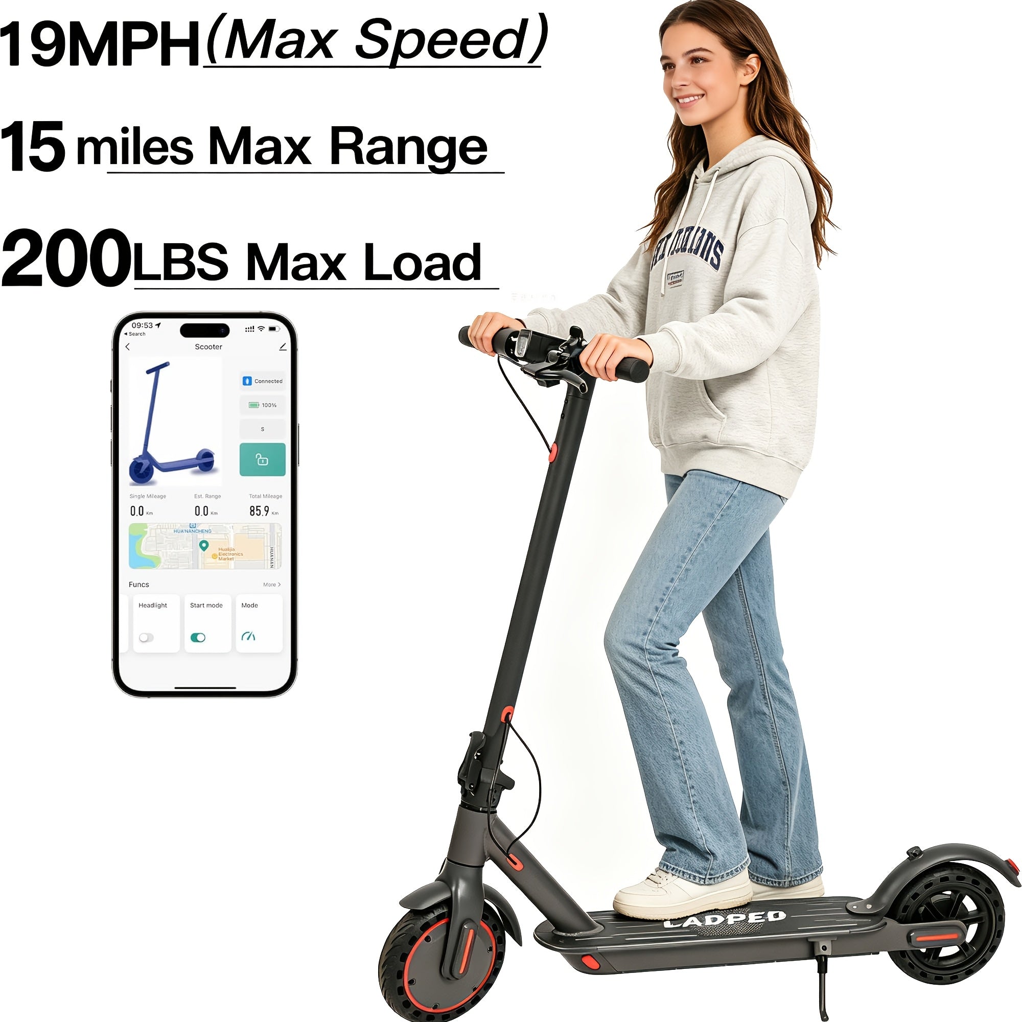 Folding Electric Scooter with Optional 350W or 500W Motor, High-Capacity Battery, Anti-Skid Solid Tires, Long Range, Adjustable Speed up to 20 MPH, Designed for Adult Commuting