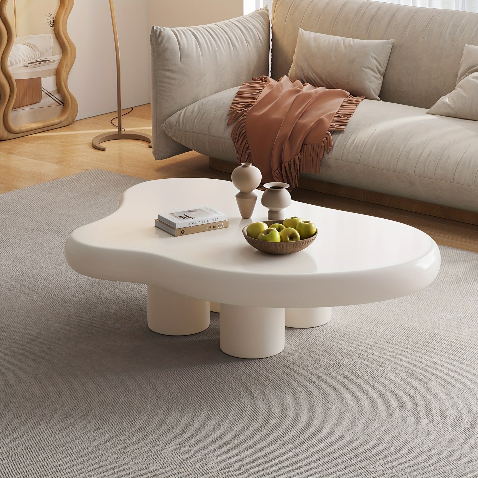 Modern White Irregular Cloud Coffee Table with 4-Leg Design