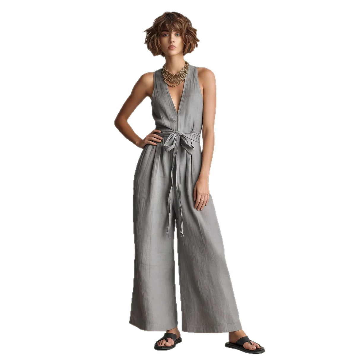 Elegant V-Neck Sleeveless Commuter Jumpsuit