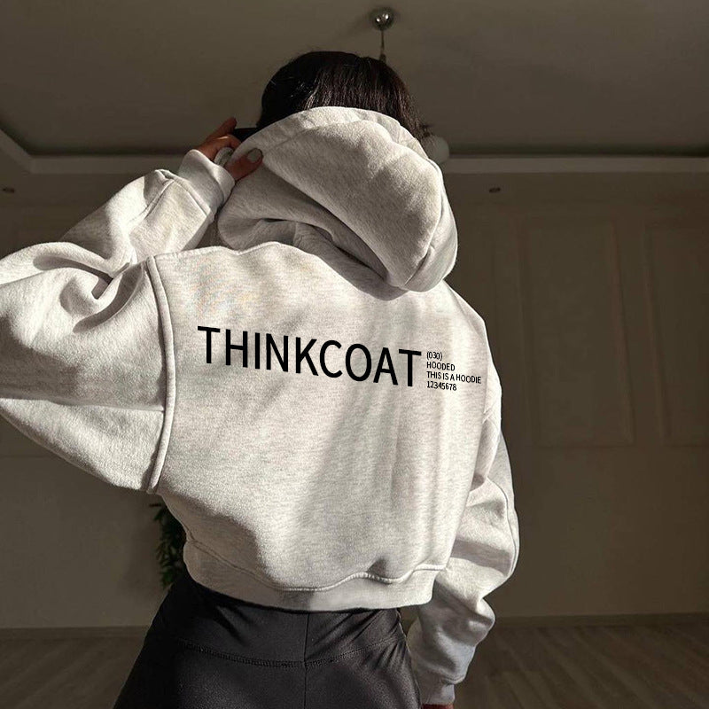 Women's Long-sleeved Letter Printed Hoodie Coat