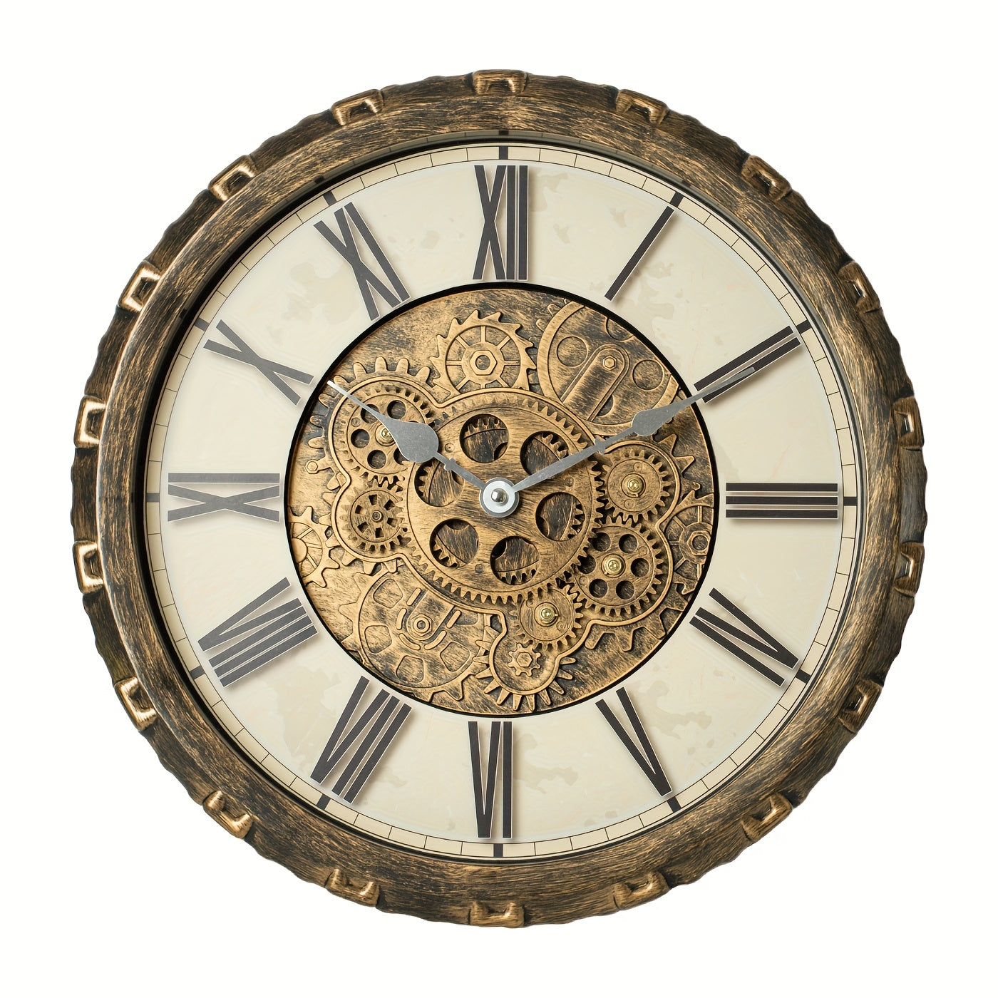 TIMESS 16-inch Industrial Mechanical Gear Wall Clock - Retro Country Style Silent Non-Ticking Battery Operated, Two-Tone ABS & Brass, Dynamic Gears for Home Office Decor, Unique Gift Idea, Vintage Aesthetic | Brass Finish, Clock Wall Decor