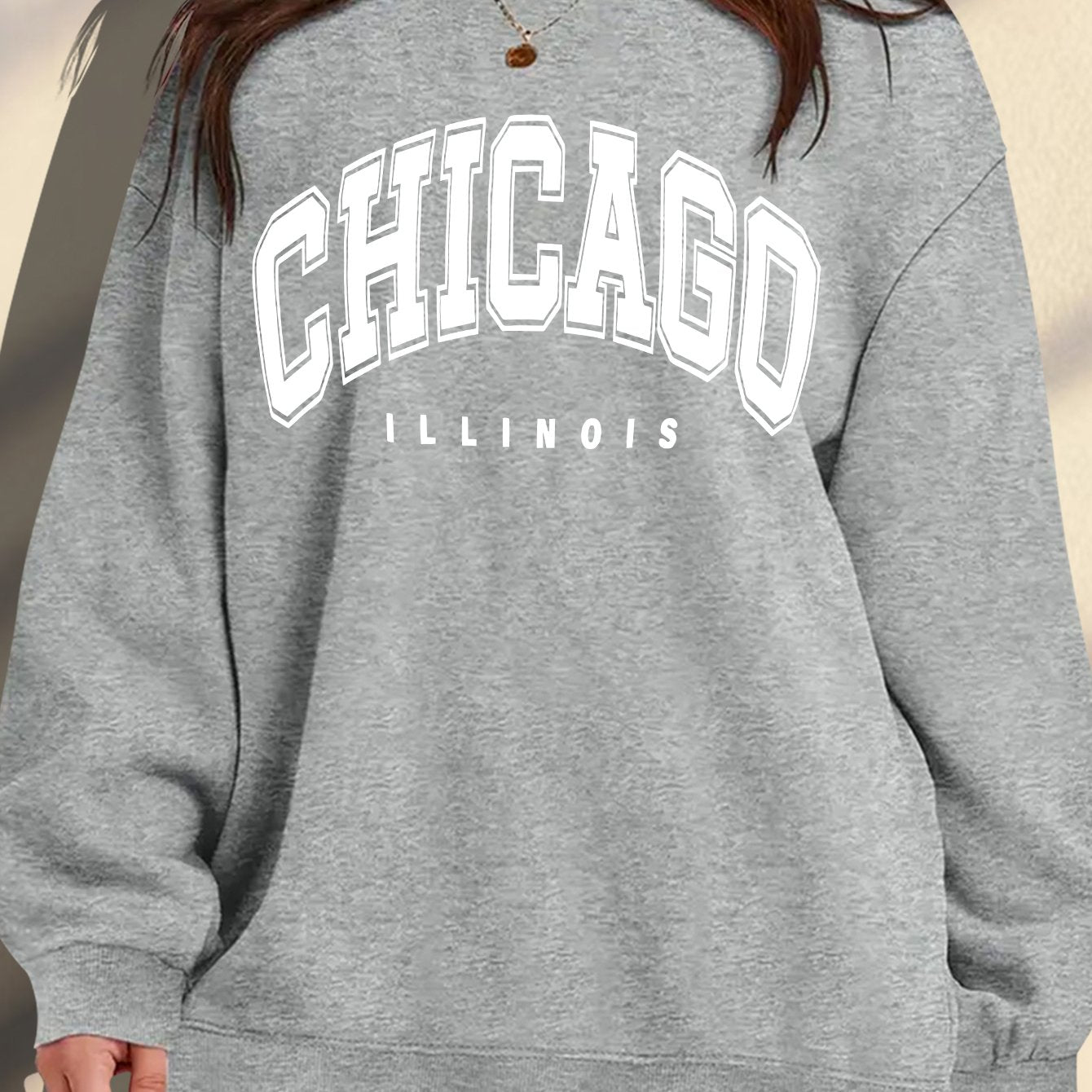 Women's Plus Size Soft Casual Long Sleeve Crew Neck Sweatshirt with American Campus Print