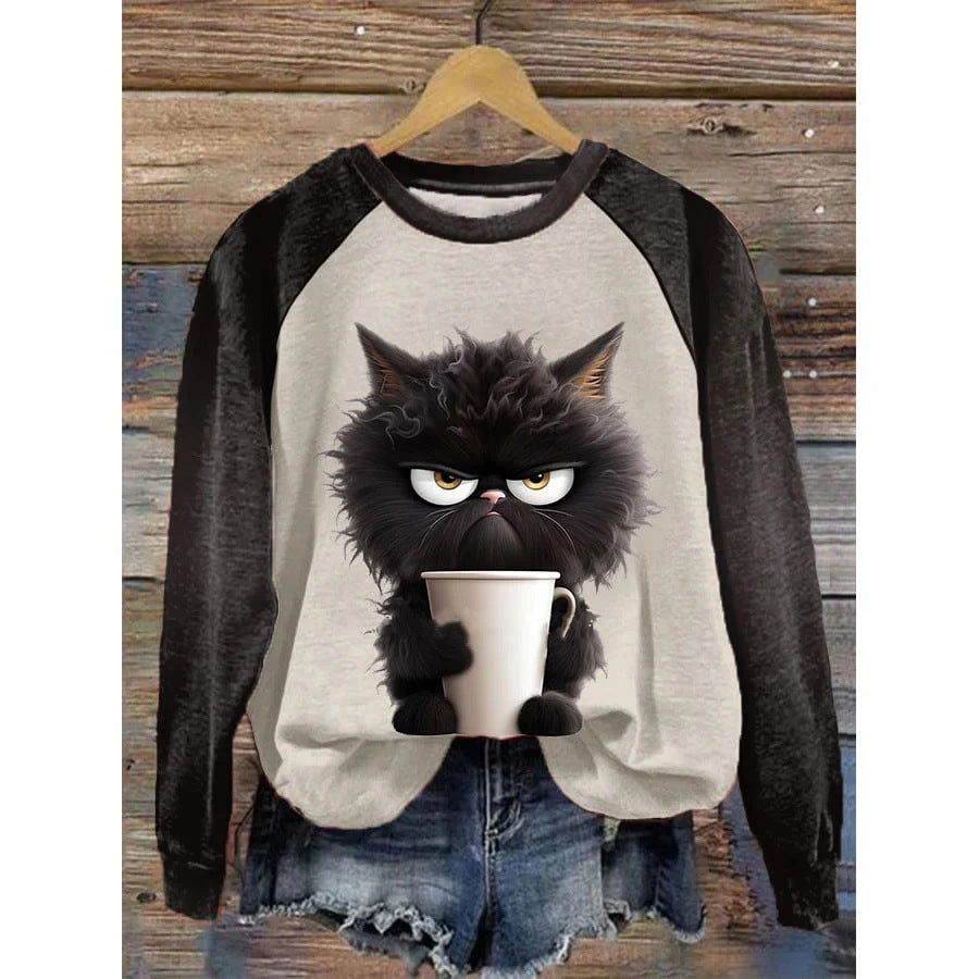 Women's 3D Cartoon Print Long Sleeve Raglan Sweater