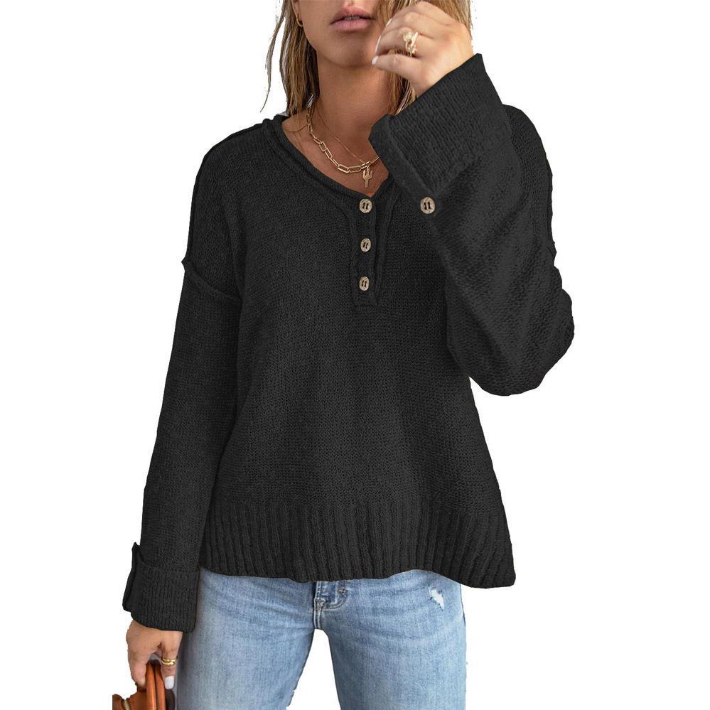 Women's Fashion New Loose Button Knitted Shoulder Sweater